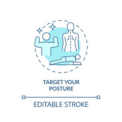 Target your posture turquoise concept icon. Advice for healthy joints abstract idea thin line illustration. Reducing pain. Isolated outline drawing. Editable stroke. Arial, Myriad Pro-Bold fonts used
