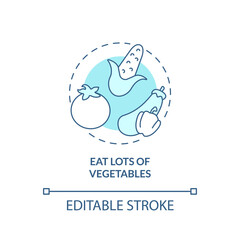 Eat lots of vegetables turquoise concept icon. Building healthy bones abstract idea thin line illustration. Isolated outline drawing. Editable stroke. Arial, Myriad Pro-Bold fonts used