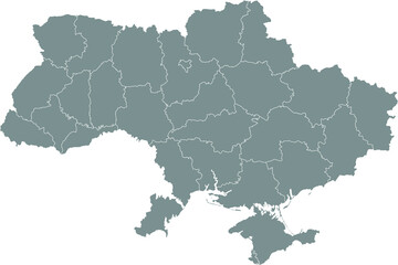 Gray flat blank vector administrative map of raion areas of UKRAINE with white border lines of its raions