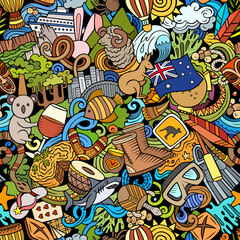 Cartoon doodles Australia seamless pattern.