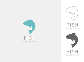 Fish icon silhouette. Fisheries logo symbol. Thin line logo concept in minimalism style. Vector illustration. - 491418716