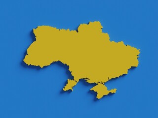 Map of Ukraine, colors of national flag, shadow icon. High quality photo