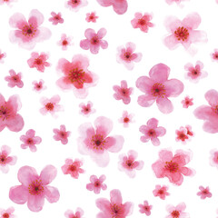 Cherry blossom pink flowers seamless pattern Sakura blossom simple botanical print spring watercolor floral illustration