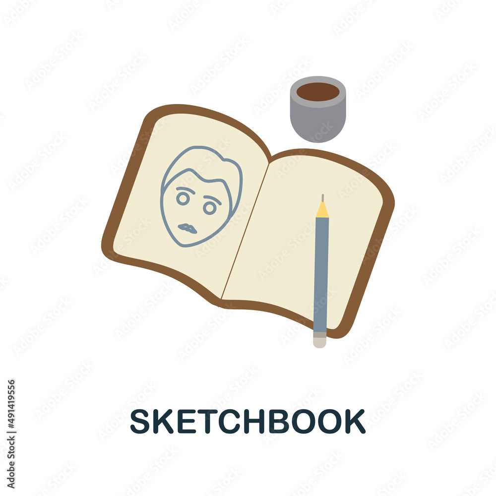 Fototapete sketchbook flat icon. colored element sign from creative professions collection. flat sketchbook ico
