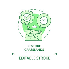 Restore grasslands green concept icon. Fields control. Shift to regenerative culture abstract idea thin line illustration. Isolated outline drawing. Editable stroke. Arial, Myriad Pro-Bold fonts used