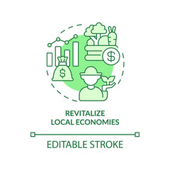 Revitalize local economies green concept icon. Shift to regenerative culture abstract idea thin line illustration. Isolated outline drawing. Editable stroke. Arial, Myriad Pro-Bold fonts used