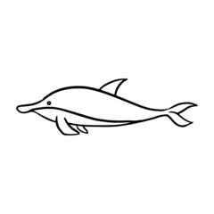 Dolphins on the sea, line illustration for coloring books. Adult Coloring Book.