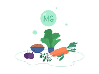 Magnesium nutrient natural food sources flat vector illustration isolated.
