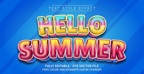 Hello Summer Text Style Effect. Editable Graphic Text Template.