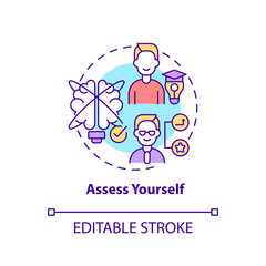 Obraz premium Assess yourself concept icon. Step to select career path abstract idea thin line illustration. Planning future carefully. Isolated outline drawing. Editable stroke. Arial, Myriad Pro-Bold fonts used