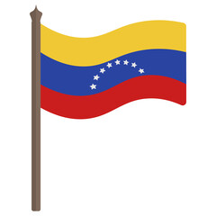 Flag of Venezuela. Vector illustration. The tricolor is decorated with eight stars. Bolivarian Republic of Venezuela. The national symbol of the state develops in the wind. Flat style. 