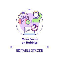 More focus on hobbies concept icon. Hint you are in wrong profession abstract idea thin line illustration. Motivation lack. Isolated outline drawing. Editable stroke. Arial, Myriad Pro-Bold fonts used