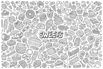 Cartoon set of Sweets theme items, objects and symbols