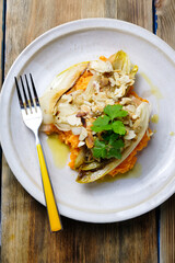 chicory with mashed sweet potatoes