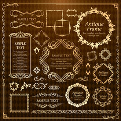 春の植物モチーフのフレームセット。ビンテージフラワー。装飾デザイン。流行りのあしらい