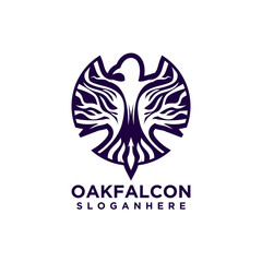 Silhouette falcon with oak concept design vector