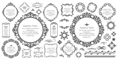 春の植物モチーフのフレームセット。ビンテージフラワー。装飾デザイン。流行りのあしらい