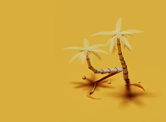 Two yellow palm trees isolated on yellow background. 3d render