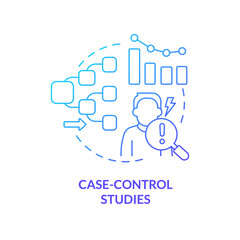 Case-control studies blue gradient concept icon. Information analysing. Clinical trials type abstract idea thin line illustration. Isolated outline drawing. Myriad Pro-Bold font used