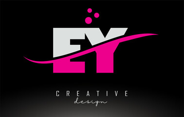EY E Y white and pink Letter Logo with Swoosh and dots.