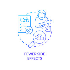 Fewer side effects blue gradient concept icon. Medication test. Clinical trials advantage for participant abstract idea thin line illustration. Isolated outline drawing. Myriad Pro-Bold font used