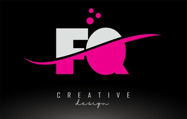 FQ F Q white and pink Letter Logo with Swoosh and dots.