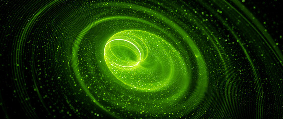 Green glowing spinning spreader abstract widescreen background - obrazy, fototapety, plakaty
