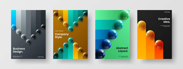 Trendy realistic balls banner concept collection. Colorful brochure vector design template set.