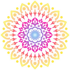 Gradient mandala round ethnic illustration. Purple, violet and yellow colors