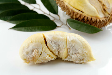 Seasonal Durian King of Fruits Montong Thailand, Ripe Durian. Tasty Durian that has been Peeled