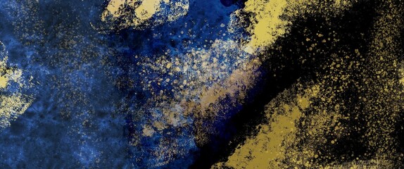 Dreamy decoration wallpaper backdrop, organic graphic design for print, luxury abstract background texture with blue and gold texture, modern hand drawn art illustration