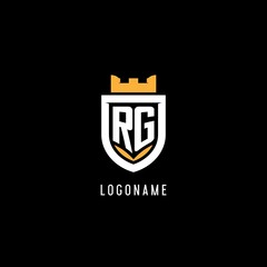 Initial RG logo with shield, esport gaming logo monogram style