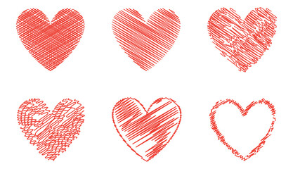Heart contour vector. Red hand drawn love icon isolated. Paint brush stroke heart icon. Hand drawn vector for love logo, heart symbol, doodle icon and Valentine's day. Painted grunge vector shape set