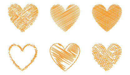 Heart contour vector. Orange hand drawn love icon isolated. Paint brush stroke heart icon. Hand drawn vector for love logo, heart symbol, doodle icon and Valentine's day. Painted grunge vector shape