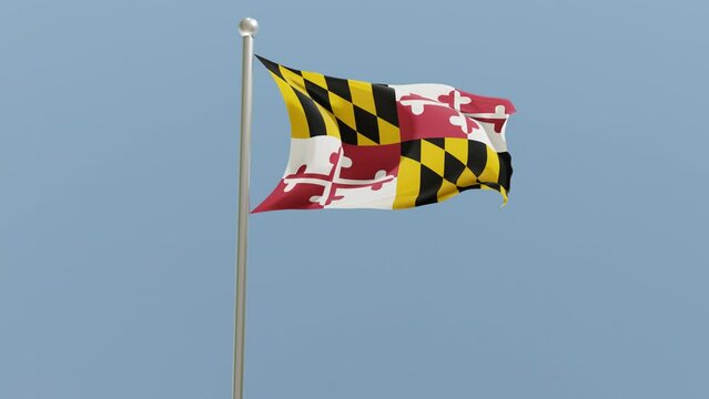 Maryland flag on flagpole. MD flag fluttering in the wind. USA.	