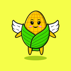 Cute cartoon corn character wearing wings in modern style design for t-shirt, sticker, logo element, poster