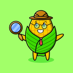 Cute cartoon character Corn detective is searching with magnifying glass and cute style design for t-shirt, sticker, logo element