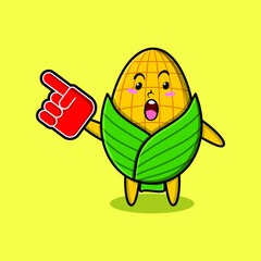 Cute Cartoon Corn with foam finger glove in modern design for t-shirt, sticker, logo element