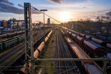 Fototapeta na wymiar Coal Transport with view on European Central Bank