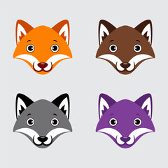Collection of fox cartoon face design icon. Pack of happy fox cartoon face vector illustration. 
