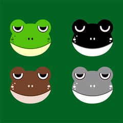 Collection of frog cartoon face design icon. Pack of sad frog cartoon face vector illustration. 
