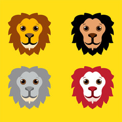 Collection of Lion cartoon face design icon. Pack of happy Lion cartoon face vector illustration. 

