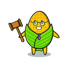 Cute cartoon mascot character wise judge corn wearing glasses and holding a hammer with cute modern style design for t-shirt, sticker, logo element