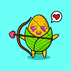 Cute cartoon mascot character romantic cupid corn with love arrow in modern design style for t-shirt, sticker, logo elements