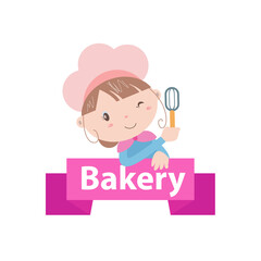 Bakery logo vector illustration with cute girl cartoon art