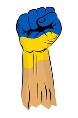 Simple Vector Sketch Punching or Fisting Hand, body painting Ukraine Flag
