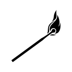 Illustration of a burning match, the silhouette of a lit match in the form of an icon. Isolated match on white background. Vector graphics