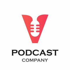 Letter v with podcast logo template illustration. suitable for podcasting, internet, brand, musical, digital, entertainment, studio etc