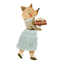 Watercolor illustration of the fox. Children illustration