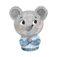 Watercolor illustration of the mouse. Children animal illustration